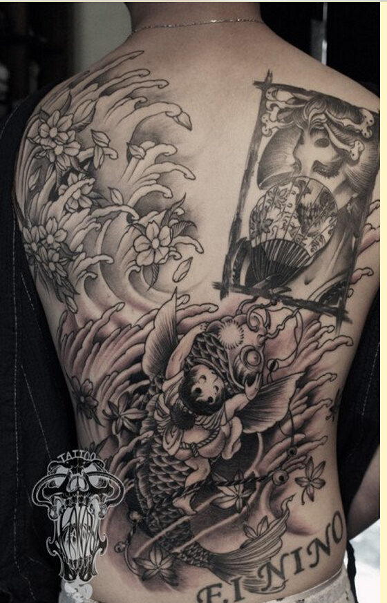 个性时尚满背鬼若丸纹身图案图片