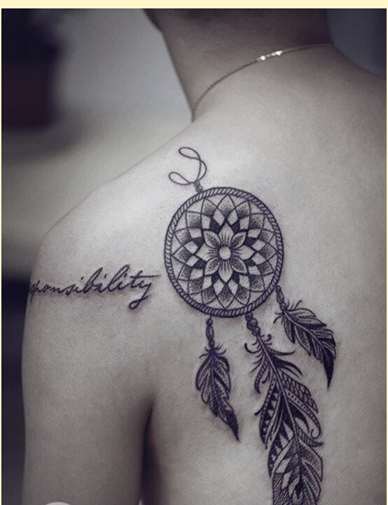 时尚背部漂亮好看的捕梦网纹身图案图片