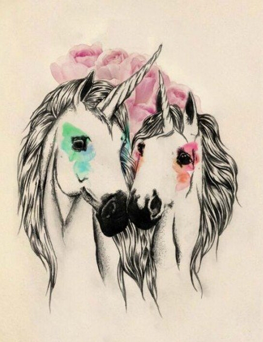 个性时尚好看的独角兽纹身手稿图案图片