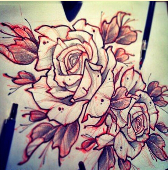 时尚漂亮好看的玫瑰花纹身手稿图案欣图片