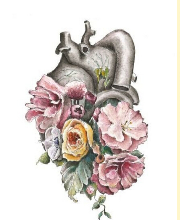 个性时尚心脏玫瑰花纹身手稿图案图片