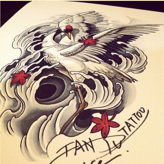 时尚好看的仙鹤纹身手稿图案图片