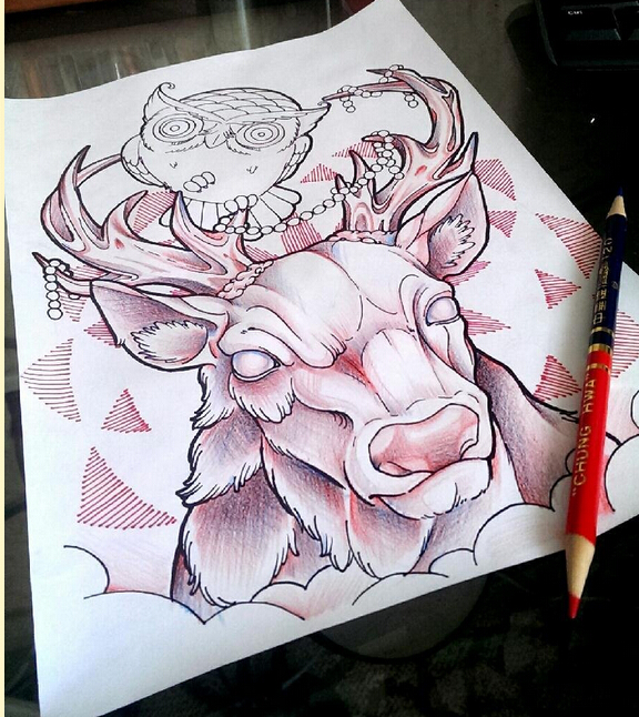 时尚漂亮好看的羚羊纹身手稿图片图片