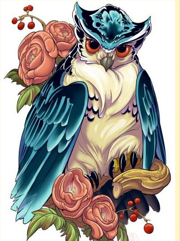 个性时尚好看的彩色猫头鹰纹身手稿图图片