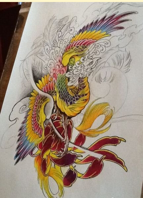 经典时尚漂亮好看的凤凰纹身手稿图案图片