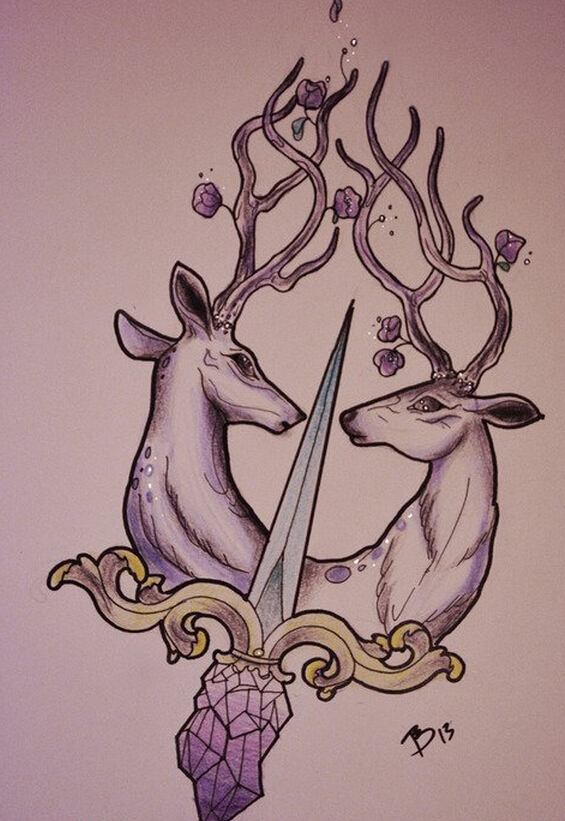 时尚好看的羚羊匕首纹身手稿图案  图片