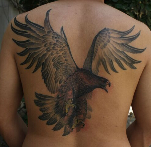 背部个性时尚霸气的老鹰纹身图案  图片