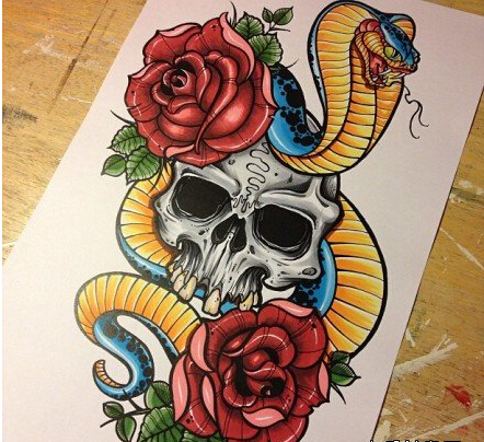 潮流时尚好看的眼镜蛇纹身手稿图案  图片