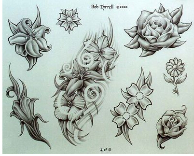 唯美好看的牡丹玫瑰百合纹身手稿图案图片