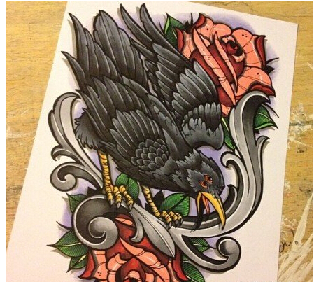 时尚经典好看的乌鸦纹身手稿图片图片