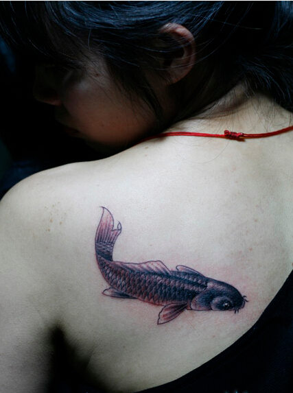 时尚女性背部好看的鲤鱼纹身图案图片
