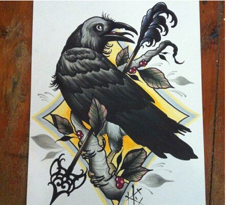 经典时尚潮流好看的乌鸦纹身手稿图案图片