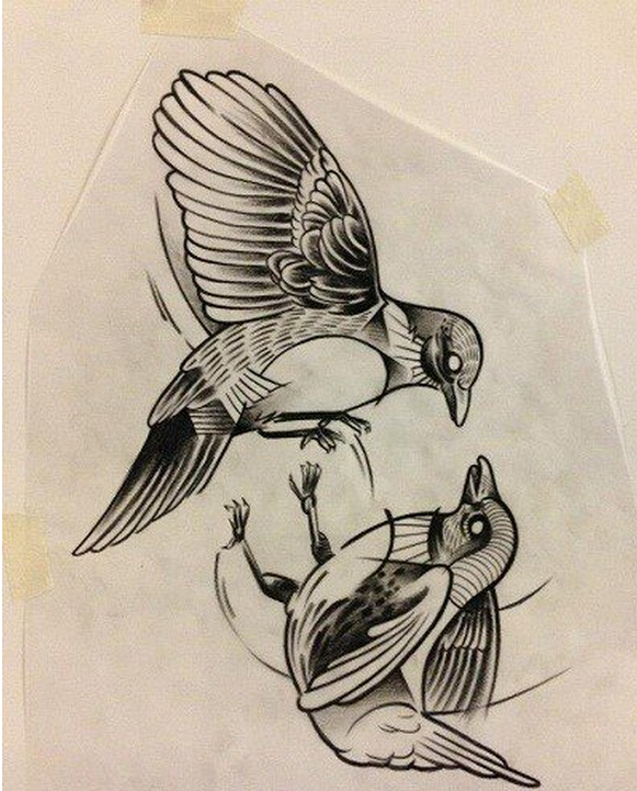 时尚漂亮好看的燕子纹身手稿图案图片