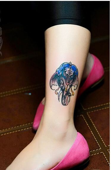 漂亮脚踝可爱好看的小象神纹身图片图片