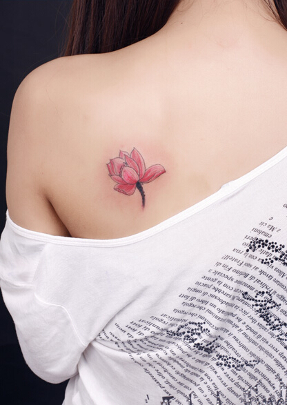 美女背部唯美好看的小莲花纹身图案图片