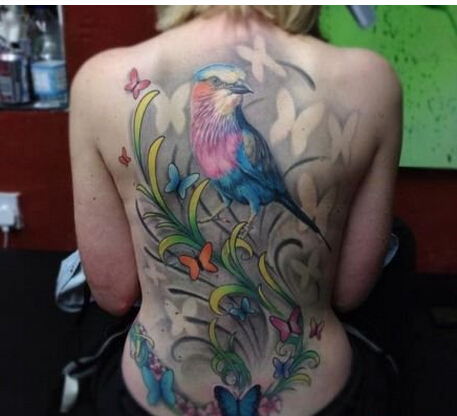 背部时尚唯美好看的小鸟纹身图案图片