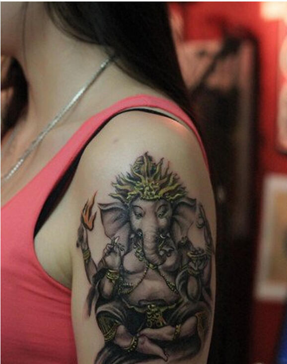 女性手臂唯美时尚象神纹身图案图片