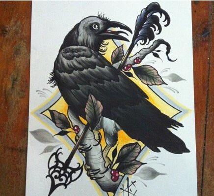 经典潮流时尚好看的乌鸦纹身手稿图案图片