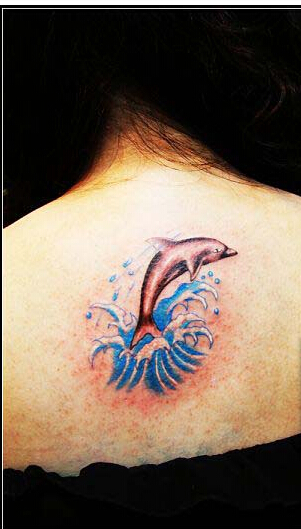 背部上唯美时尚好看的海豚纹身图案图片