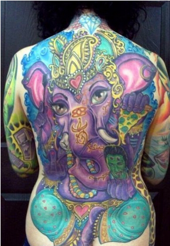 个性满背时尚经典象神纹身图案图片