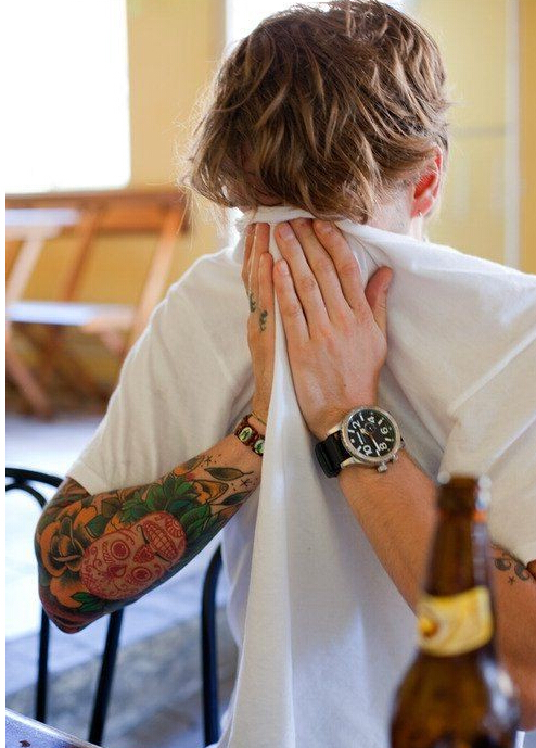 个性时尚欧美帅哥经典花臂纹身图片