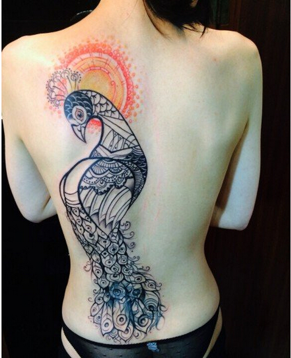 性感美女背部个性时尚好看的彩色孔雀图片