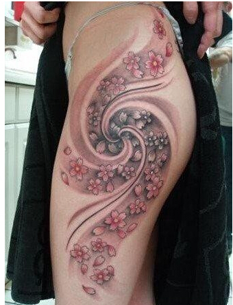 美女臀部性感精美漂亮的樱花纹身图片