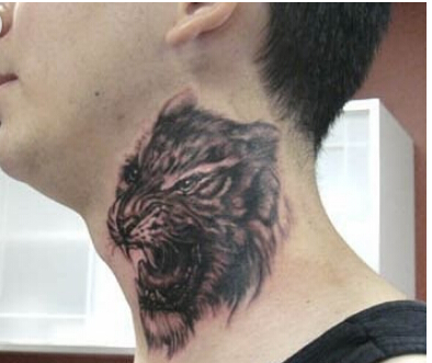 个性欧美男生脖子霸气虎头纹身图案图片