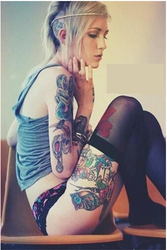 欧美美女性感时尚经典大腿个性纹身图图片