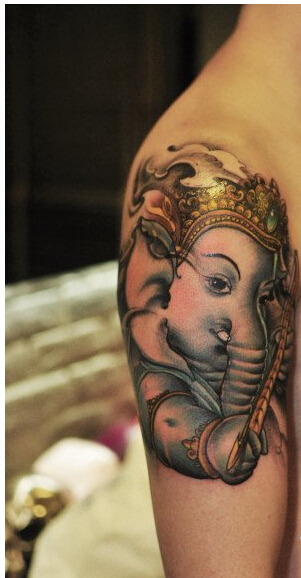 时尚男性手臂带点萌的象神纹身图案图片