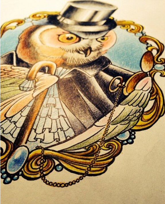 漂亮好看的猫头鹰纹身手稿图案图片