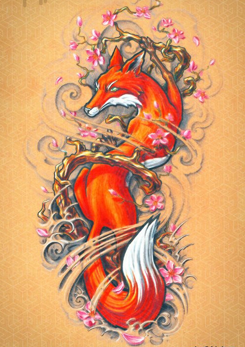 一款潮流时尚经典好看的狐狸纹身手稿图片