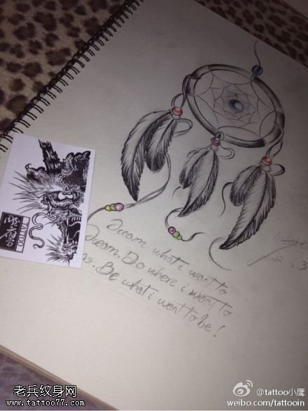 个性捕梦网纹身手稿图案