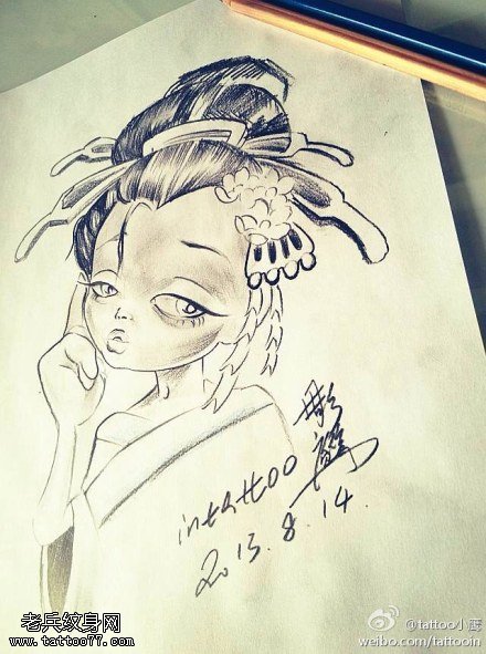 艺妓线稿纹身图案