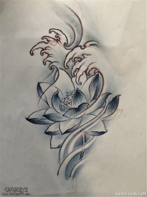 莲花纹身手稿图案