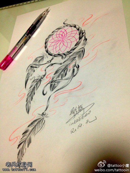 个性彩色捕梦网纹身手稿图案