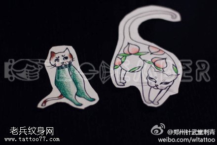 个性彩色猫咪纹身手稿图案