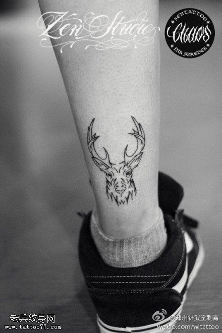 腿部羚羊纹身手稿图案