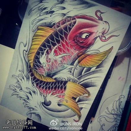 鲤鱼纹身手稿图案