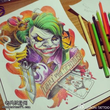 彩色个性小丑纹身图案