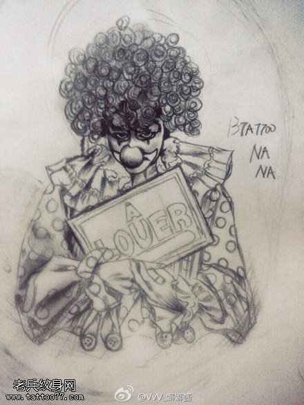 素描小丑纹身手稿图案