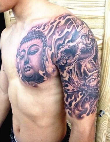 传统个性的佛头半甲纹身
