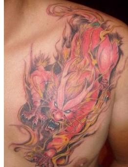 胸部霸气的火麒麟纹身