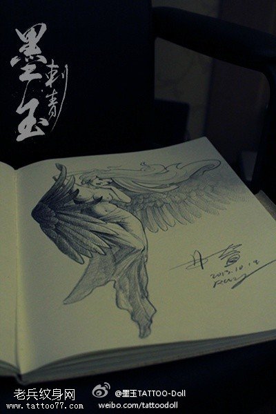 个性天使翅膀纹身手稿图片