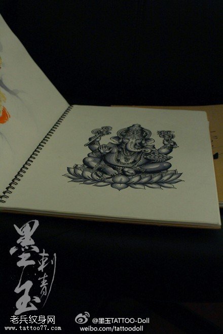 宗教个性象神纹身手稿图片