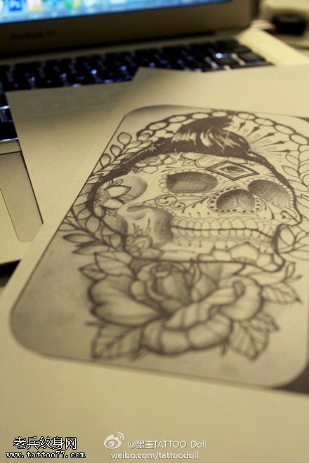 嘎巴拉玫瑰纹身手稿图案