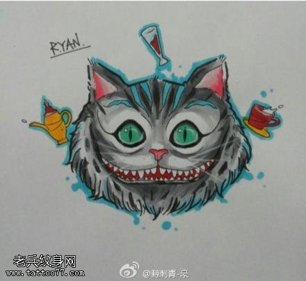 邪恶的猫咪纹身手稿图案