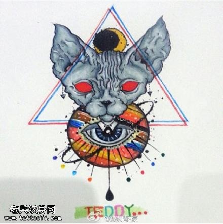 三角眼猫咪纹身手稿图案