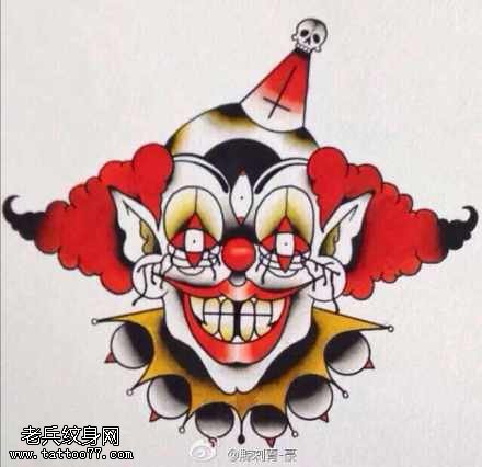 彩色小丑纹身手稿图片