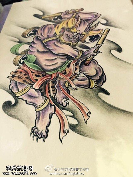 彩色个性雷神纹身手稿图案